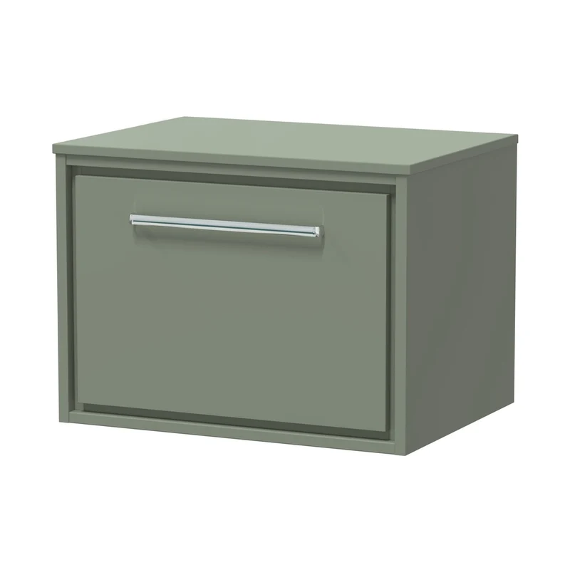Hudson Reed Lille 600mm Wall Hung Single Drawer Vanity With Worktop Contemp Fern Green MFC Smooth Matt 449x605x460mm