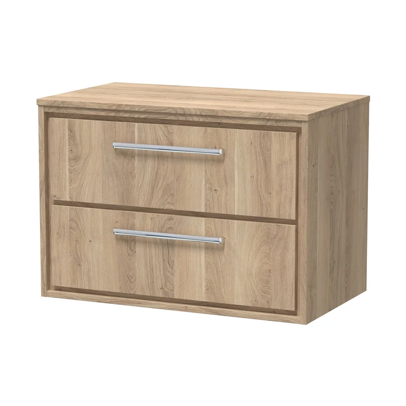 Hudson Reed Lille 800mm Wall Hung 2-drawer Vanity With Worktop Contemp Bleached Oak MFC Textured Woodgrain 539x805x460mm