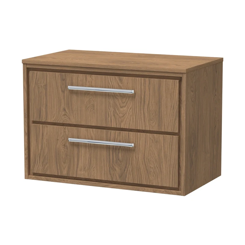 Hudson Reed Lille 800mm Wall Hung 2-drawer Vanity With Worktop Contemp Antique Oak MFC Textured Woodgrain 539x805x460mm