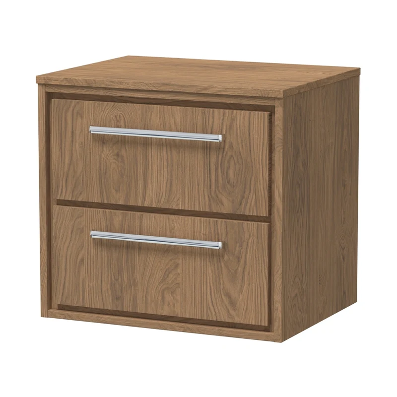 Hudson Reed Lille 600mm Wall Hung 2-drawer Vanity With Worktop Contemp Antique Oak MFC Textured Woodgrain 557x605x460mm
