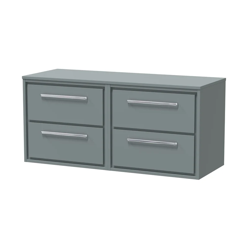 Hudson Reed Lille 1200mm Wall Hung 4-drawer Vanity With Worktop Contemp Coastal Grey MFC Smooth Matt 557x1205x460mm