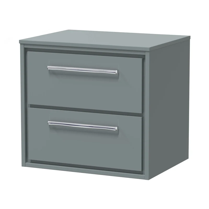 Hudson Reed Lille 600mm Wall Hung 2-drawer Vanity With Worktop Contemp Coastal Grey MFC Smooth Matt 557x605x460mm