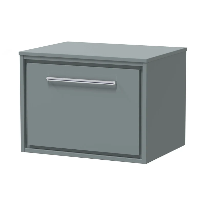 Hudson Reed Lille 600mm Wall Hung Single Drawer Vanity With Worktop Contemp Coastal Grey MFC Smooth Matt 449x605x460mm