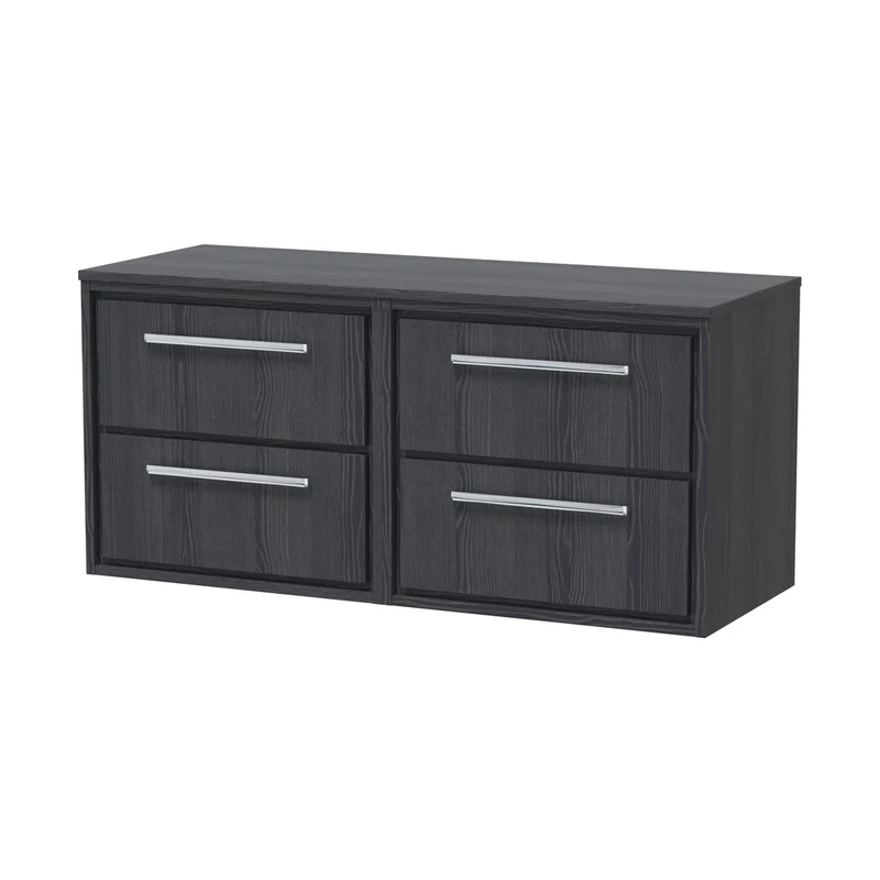 Hudson Reed Lille 1200mm Wall Hung 4-drawer Vanity With Worktop Contemp Graphite Grey Woodgrain MFC Textured Woodgrain 557x1205x460mm
