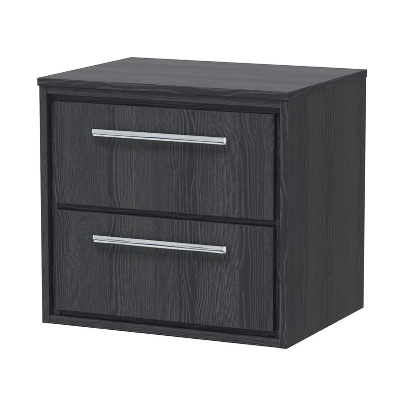Hudson Reed Lille 600mm Wall Hung 2-drawer Vanity With Worktop Contemp Graphite Grey Woodgrain MFC Textured Woodgrain 557x605x460mm