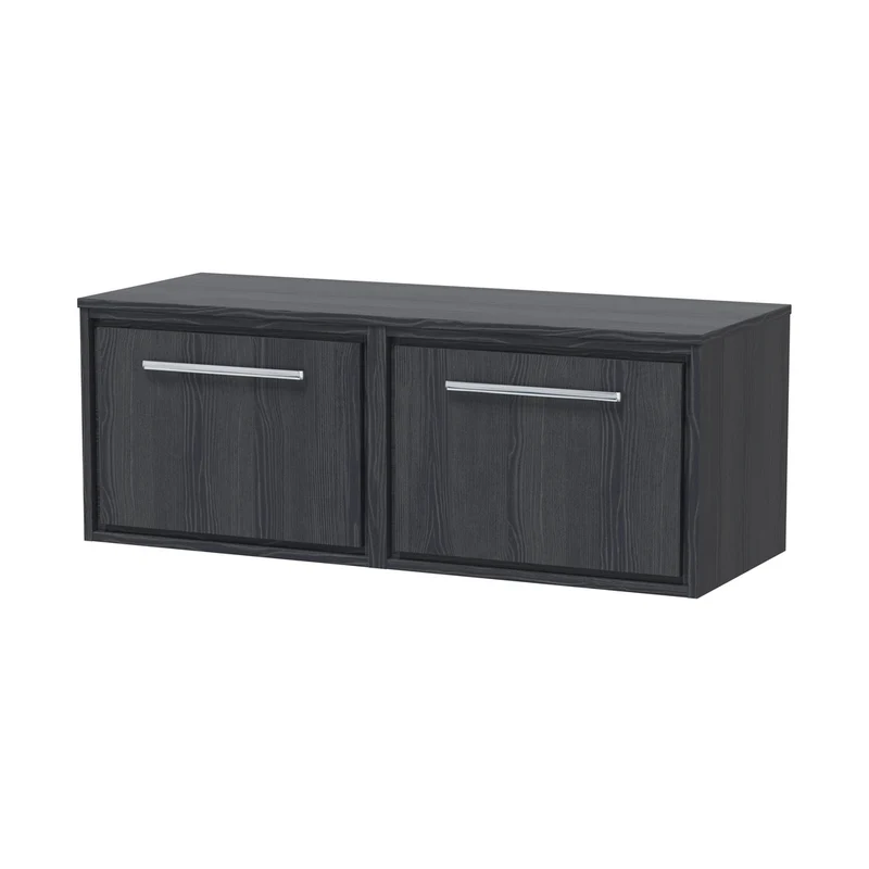 Hudson Reed Lille 1200mm Wall Hung Single Drawer Vanity With Worktop Contemp Graphite Grey Woodgrain MFC Textured Woodgrain 449x605x460mm