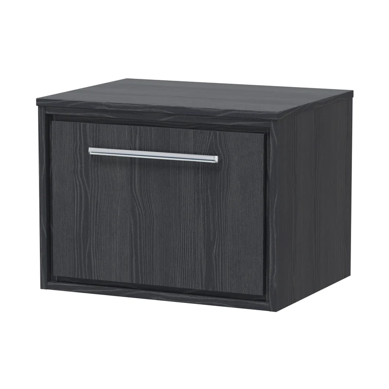 Hudson Reed Lille 600mm Wall Hung Single Drawer Vanity With Worktop Contemp Graphite Grey Woodgrain MFC Textured Woodgrain 449x605x460mm