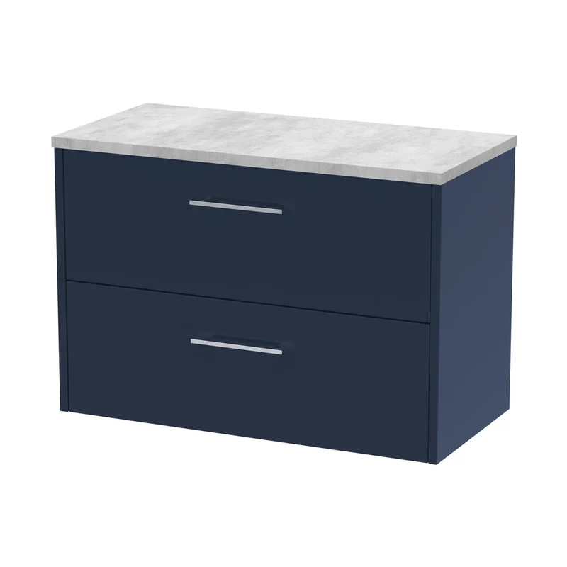 Hudson Reed Juno 800mm Wall Hung 2-drawer Vanity & Laminate Worktop Contemp Midnight Blue MFC Painted Matt 561x805x390mm - JNU2926LBG