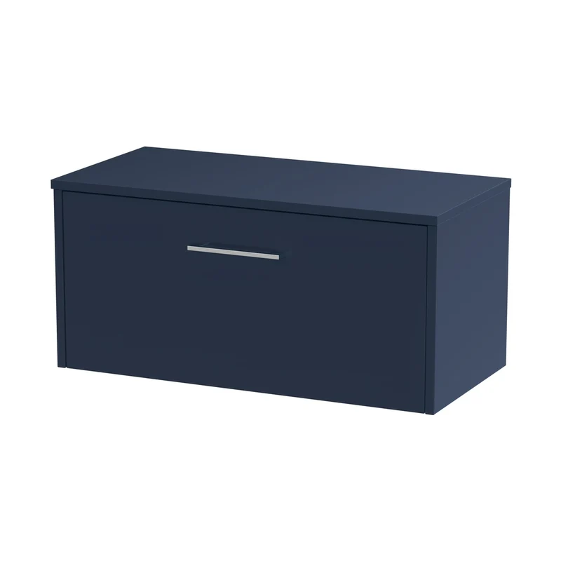 Hudson Reed Juno 800mm Wall Hung Single Drawer Vanity & Worktop Contemp Midnight Blue MFC Painted Matt 377x805x390mm
