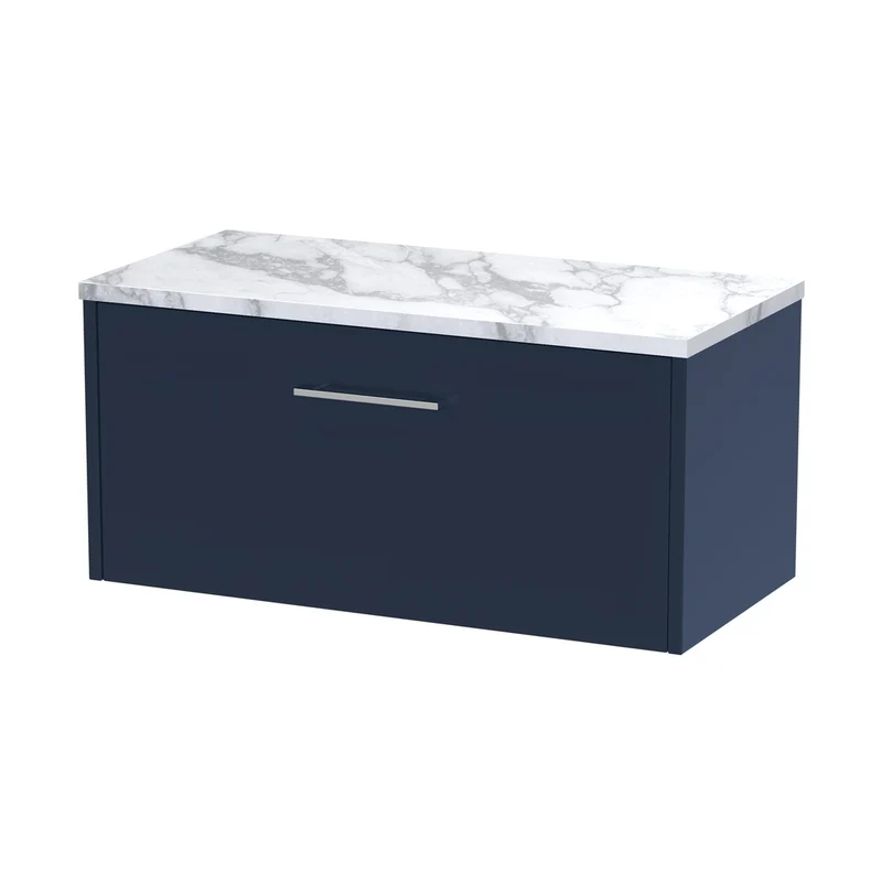 Hudson Reed Juno 800 Wall Hung Single Drawer Vanity & Laminate Worktop Contemp Midnight Blue MFC Painted Matt 381x805x390mm
