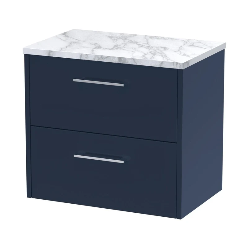 Hudson Reed Juno 600 Wall Hung 2-drawer Vanity & Laminate Worktop Contemp Midnight Blue MFC Painted Matt 561x605x390mm