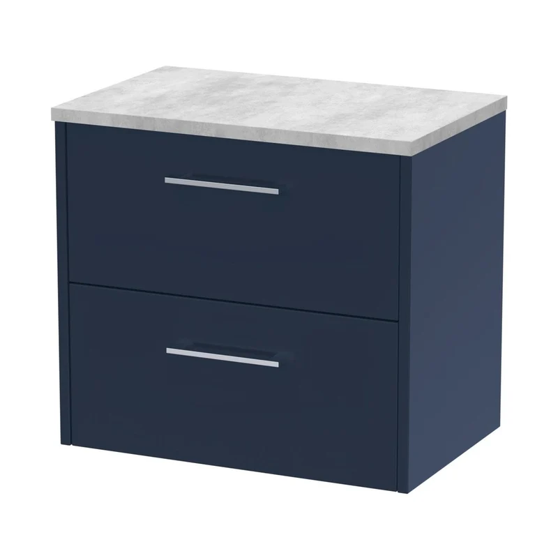 Hudson Reed Juno 600mm Wall Hung 2-drawer Vanity & Laminate Worktop Contemp Midnight Blue MFC Painted Matt 561x605x390mm - JNU2924LBG