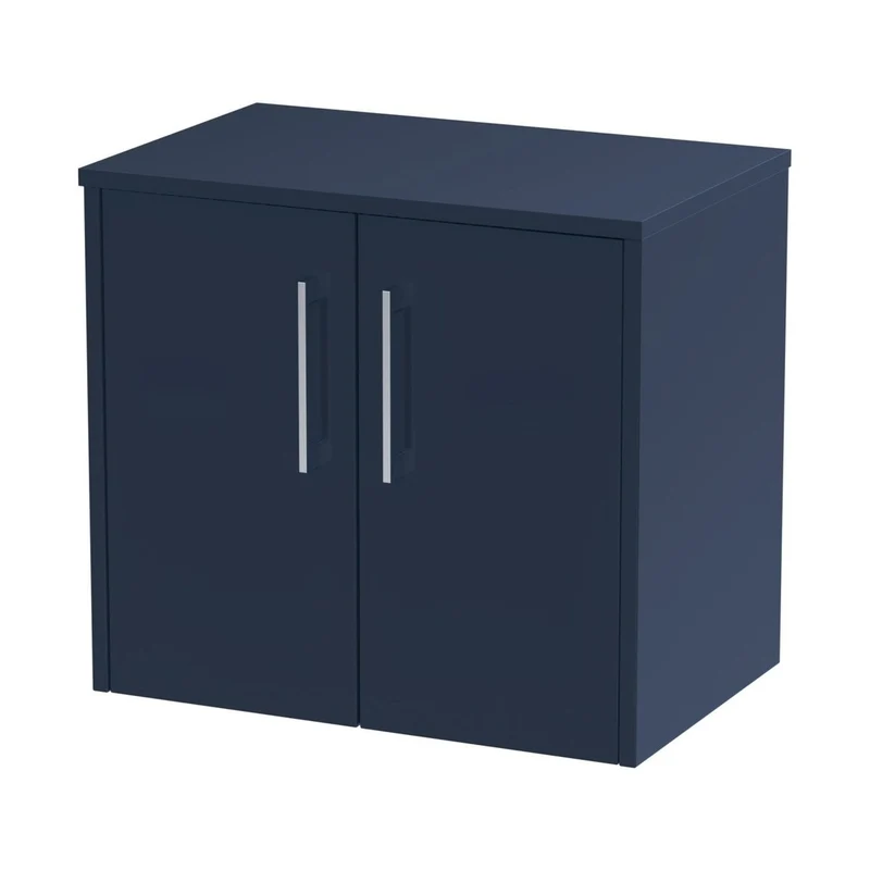 Hudson Reed Juno 600mm Wall Hung 2-door Vanity & Worktop Contemp Midnight Blue MFC Painted Matt 557x605x390mm