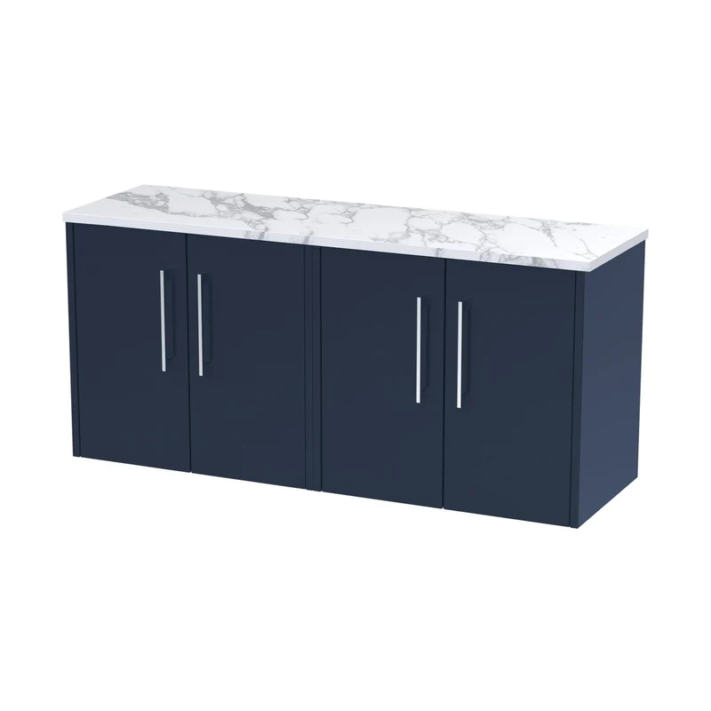 Hudson Reed Juno 1200 Wall Hung 4-door Vanity & Laminate Worktop Contemp Midnight Blue MFC Painted Matt 561x1205x390mm - JNU2923LCM2
