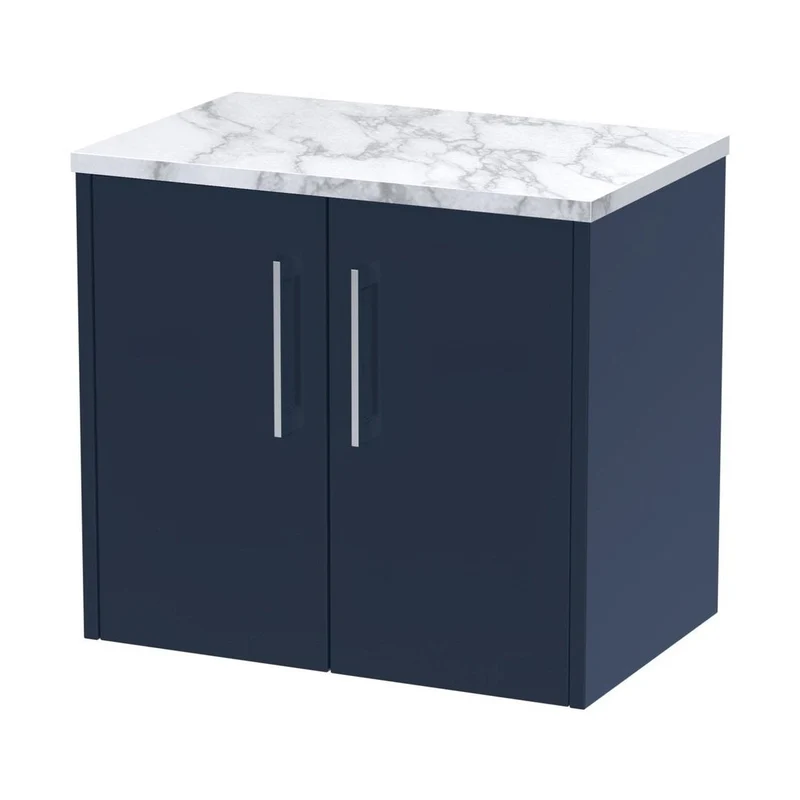 Hudson Reed Juno 600 Wall Hung 2-door Vanity & Laminate Worktop Contemp Midnight Blue MFC Painted Matt 561x605x390mm