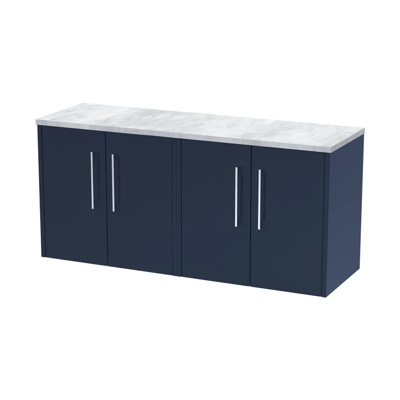 Hudson Reed Juno 1200 Wall Hung 4-door Vanity & Laminate Worktop Contemp Midnight Blue MFC Painted Matt 561x1205x390mm - JNU2923LBG2