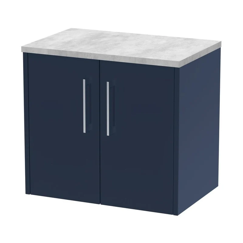 Hudson Reed Juno 600mm Wall Hung 2-door Vanity & Laminate Worktop Contemp Midnight Blue MFC Painted Matt 561x605x390mm - JNU2923LBG