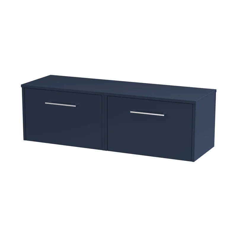 Hudson Reed Juno 1200mm Wall Hung 2-drawer Vanity & Worktop Contemp Midnight Blue MFC Painted Matt 377x1205x390mm
