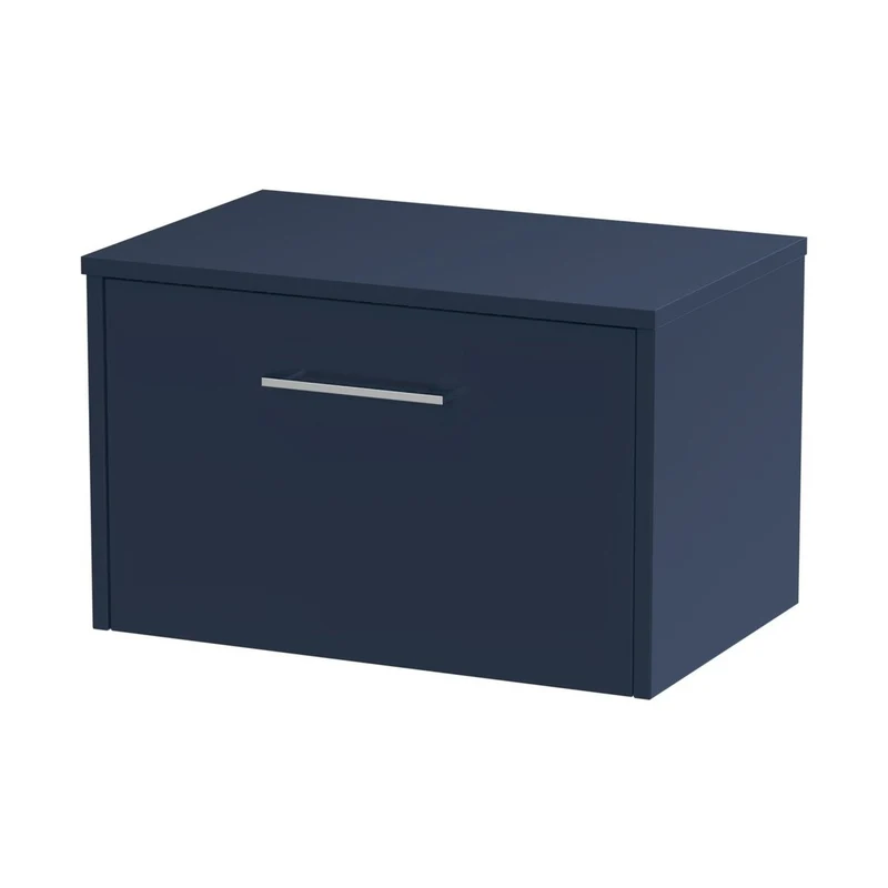 Hudson Reed Juno 600mm Wall Hung Single Drawer Vanity & Worktop Contemp Midnight Blue MFC Painted Matt 377x605x390mm