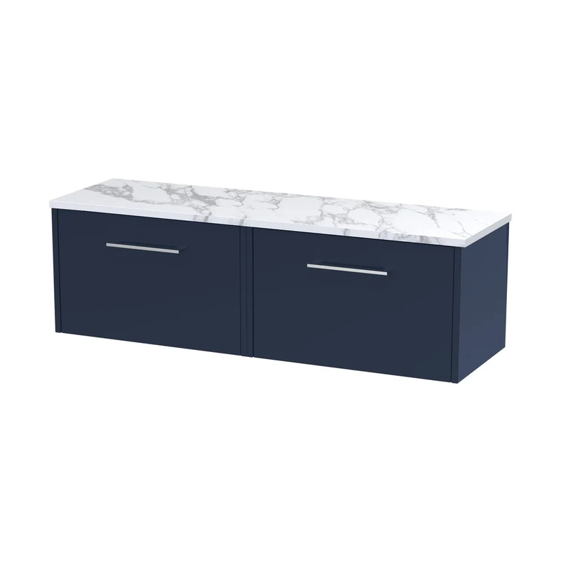 Hudson Reed Juno 1200 Wall Hung 2-drawer Vanity & Laminate Worktop Contemp Midnight Blue MFC Painted Matt 381x1205x390mm - JNU2922LCM2