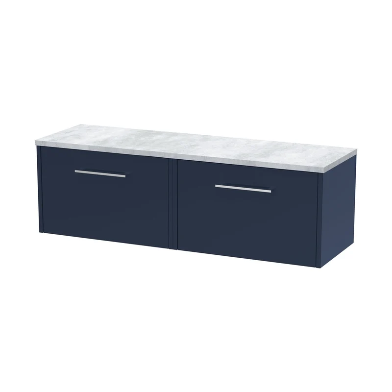 Hudson Reed Juno 1200 Wall Hung 2-drawer Vanity & Laminate Worktop Contemp Midnight Blue MFC Painted Matt 381x1205x390mm - JNU2922LBG2
