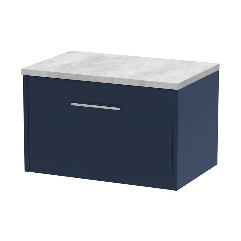 Hudson Reed Juno 600mm Wall Hung Single Drawer Vanity & Laminate Worktop Contemp Midnight Blue MFC Painted Matt 381x605x390mm - JNU2922LBG