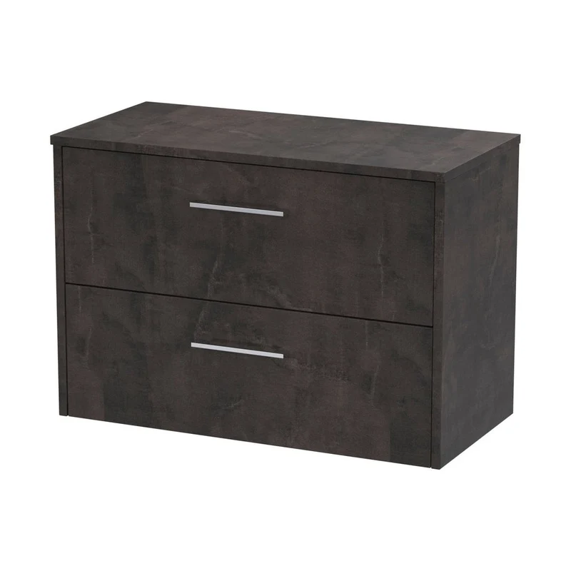 Hudson Reed Juno 800mm Wall Hung 2 Drawer Vanity & Worktop Contemp Metallic Slate MFC Textured Matt 557x805x390mm
