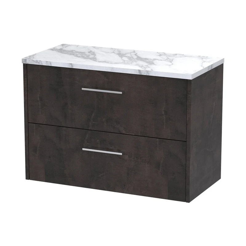 Hudson Reed Juno 800 Wall Hung 2-drawer Vanity & Laminate Worktop Contemp Metallic Slate MFC Textured Matt 561x805x390mm
