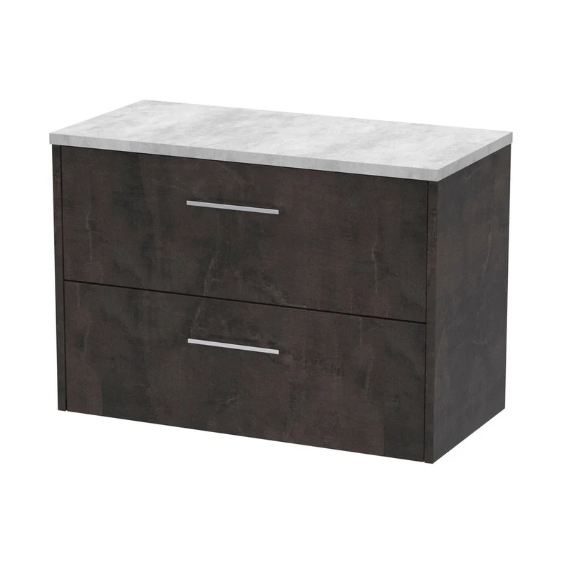 Hudson Reed Juno 800mm Wall Hung 2 Drawer Vanity & Worktop Contemp Metallic Slate MFC Textured Matt 561x805x390mm - JNU2626LBG