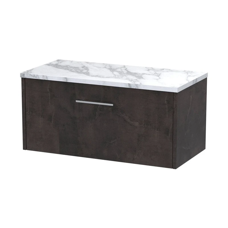 Hudson Reed Juno 800 Wall Hung 1-drawer Vanity & Laminate Worktop Contemp Metallic Slate MFC Textured Matt 381x805x390mm