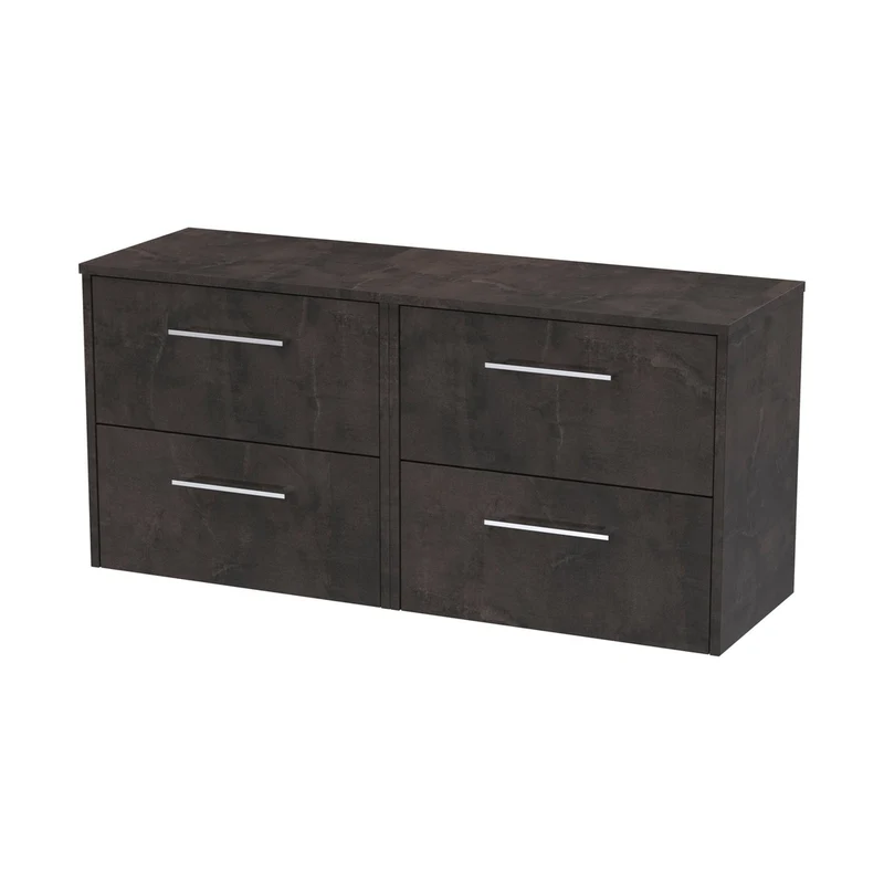 Hudson Reed Juno 1200mm Wall Hung 4 Drawer Vanity & Worktop Contemp Metallic Slate MFC Textured Matt 539x1205x390mm