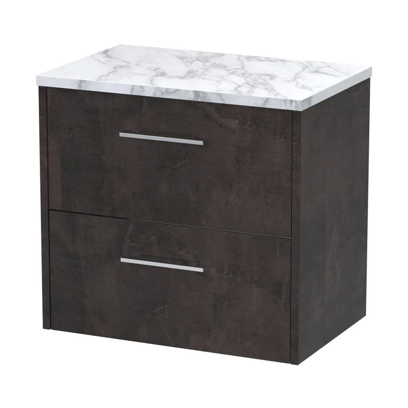 Hudson Reed Juno 600 Wall Hung 2-drawer Vanity & Laminate Worktop Contemp Metallic Slate MFC Textured Matt 561x605x390mm