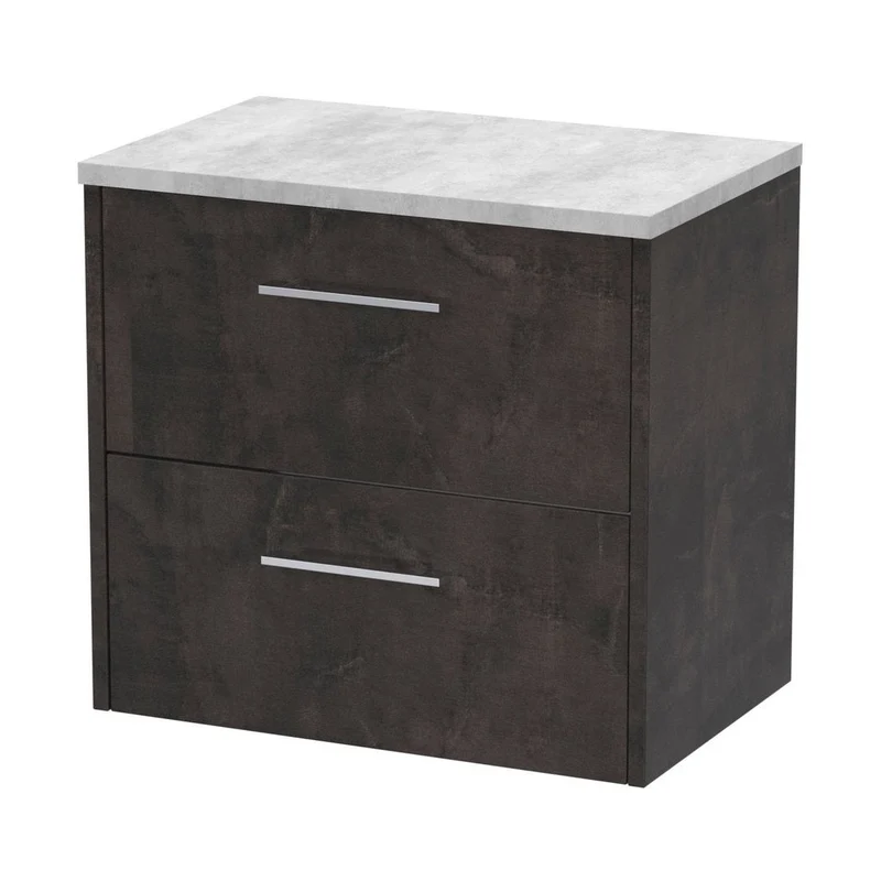 Hudson Reed Juno 600mm Wall Hung 2 Drawer Vanity & Worktop Contemp Metallic Slate MFC Textured Matt 561x605x390mm - JNU2624LBG