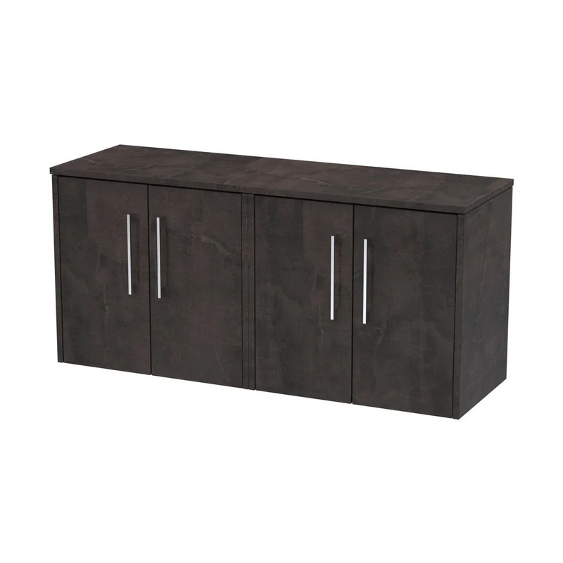 Hudson Reed Juno 1200mm Wall Hung 4 Door Vanity & Worktop Contemp Metallic Slate MFC Textured Matt 539x1205x390mm