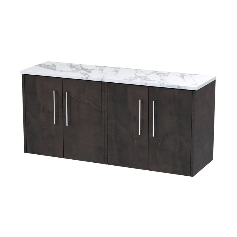 Hudson Reed Juno 1200 Wall Hung 4-door Vanity & Laminate Worktop Contemp Metallic Slate MFC Textured Matt 561x1205x390mm - JNU2623LCM2