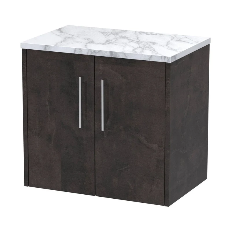 Hudson Reed Juno 600 Wall Hung 2-door Vanity & Laminate Worktop Contemp Metallic Slate MFC Textured Matt 561x605x390mm