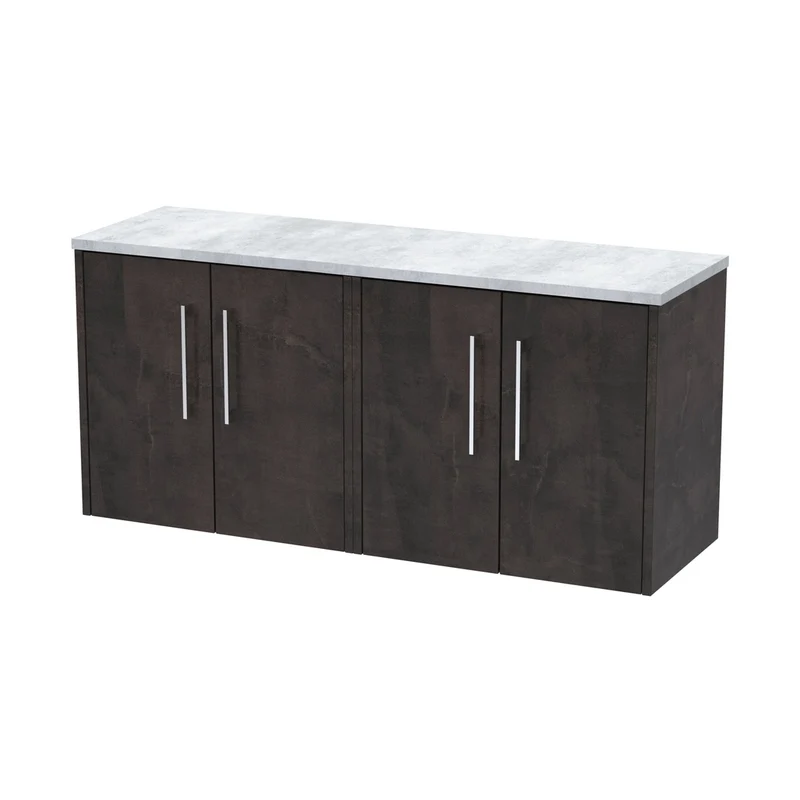 Hudson Reed Juno 1200 Wall Hung 4-door Vanity & Laminate Worktop Contemp Metallic Slate MFC Textured Matt 561x1205x390mm - JNU2623LBG2