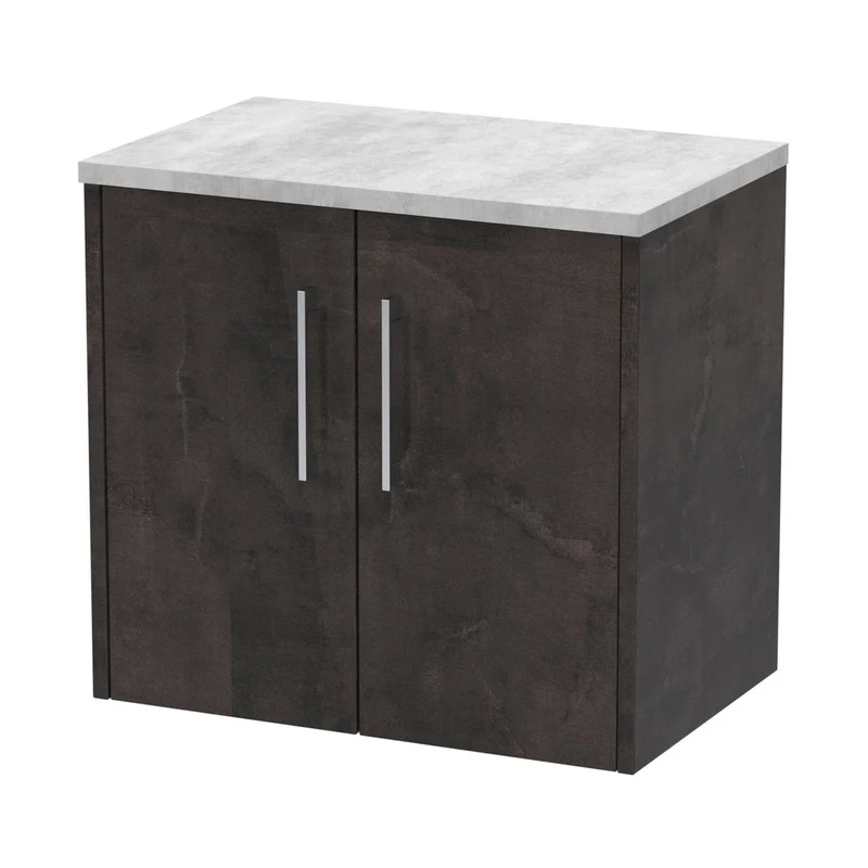 Hudson Reed Juno 600mm Wall Hung 2 Door Vanity & Worktop Contemp Metallic Slate MFC Textured Matt 561x605x390mm - JNU2623LBG