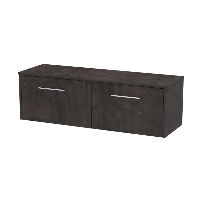 Hudson Reed Juno 1200mm Wall Hung 2 Drawer Vanity & Worktop Contemp Metallic Slate MFC Textured Matt 359x1205x390mm