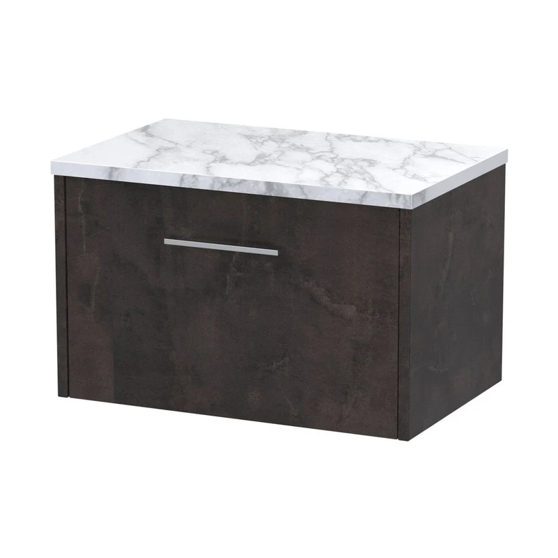 Hudson Reed Juno 1200 Wall Hung 2-drawer Vanity & Laminate Worktop Contemp Metallic Slate MFC Textured Matt 381x1205x390mm - JNU2622LCM2