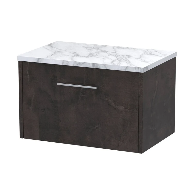 Hudson Reed Juno 600 Wall Hung 1-drawer Vanity & Laminate Worktop Contemp Metallic Slate MFC Textured Matt 381x605x390mm