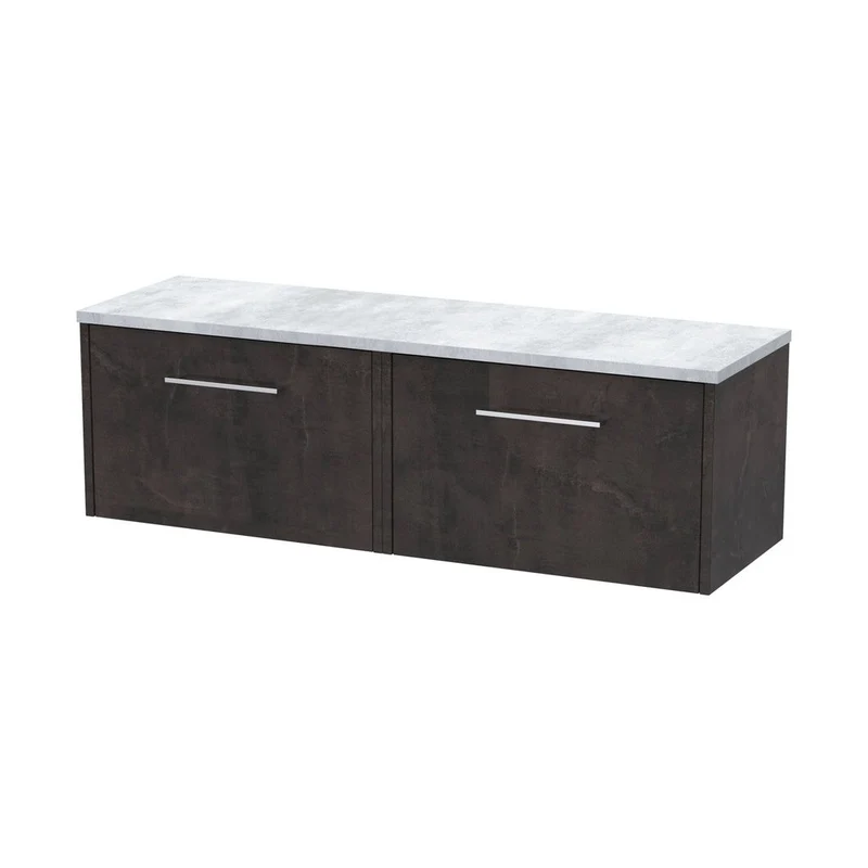 Hudson Reed Juno 1200 Wall Hung 2-drawer Vanity & Laminate Worktop Contemp Metallic Slate MFC Textured Matt 381x1205x390mm - JNU2622LBG2