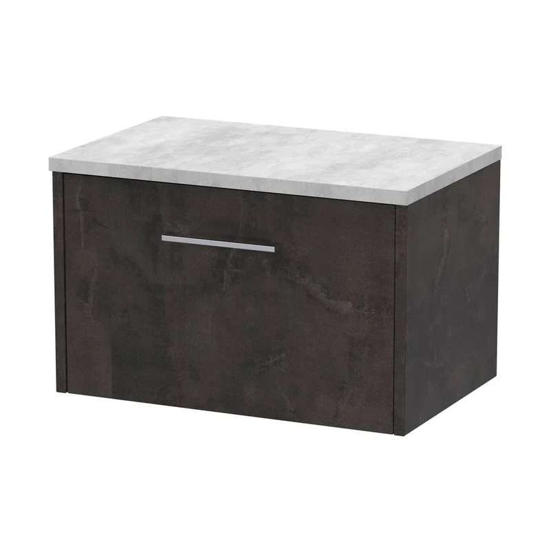 Hudson Reed Juno 600mm Wall Hung 1 Drawer Vanity & Worktop Contemp Metallic Slate MFC Textured Matt 381x605x390mm - JNU2622LBG