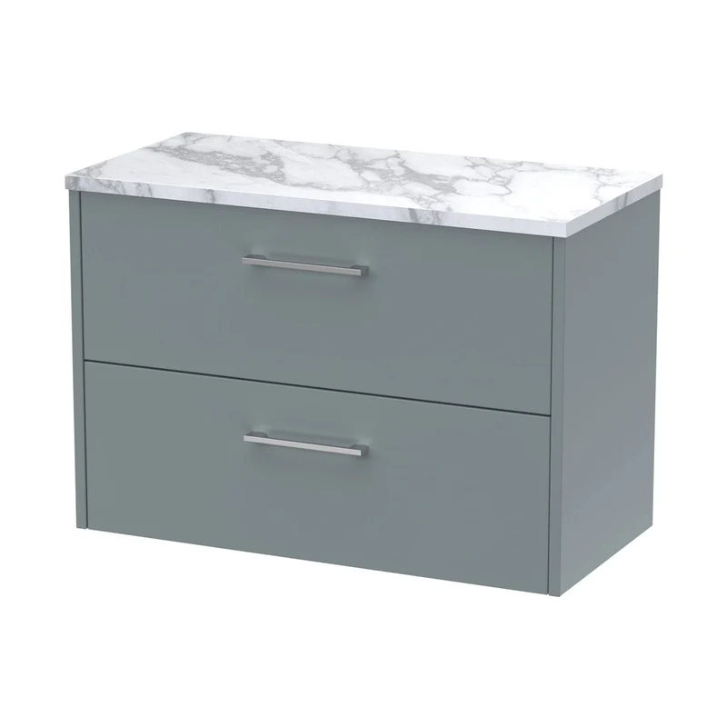 Hudson Reed Juno 800 Wall Hung 2-drawer Vanity & Laminate Worktop Contemp Coastal Grey MFC Smooth Matt 561x805x390mm