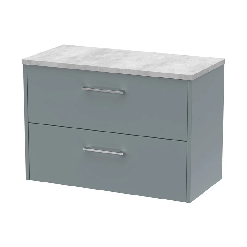 Hudson Reed Juno 800mm Wall Hung 2 Drawer Vanity & Laminate Top Contemp Coastal Grey MFC Smooth Matt 561x805x390mm - JNU2326LBG