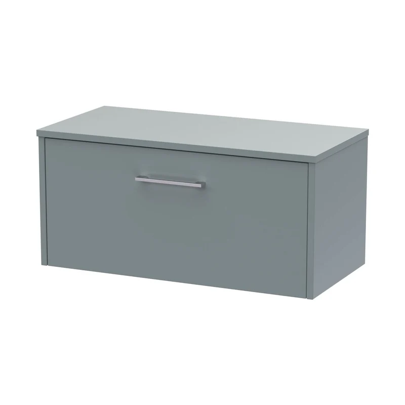 Hudson Reed Juno 800mm Wall Hung Single Drawer Vanity & Worktop Contemp Coastal Grey MFC Smooth Matt 377x805x390mm