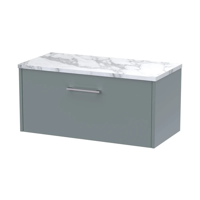 Hudson Reed Juno 800 Wall Hung Single Drawer Vanity & Laminate Worktop Contemp Coastal Grey MFC Smooth Matt 381x805x390mm