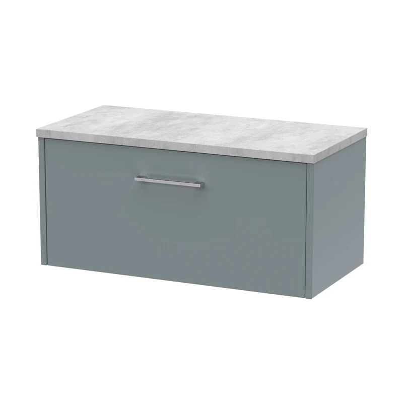 Hudson Reed Juno 800mm Wall Hung Single Drawer Vanity & Laminate Top Contemp Coastal Grey MFC Smooth Matt 381x805x390mm - JNU2325LBG