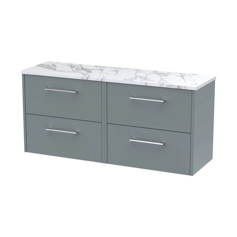 Hudson Reed Juno 1200 Wall Hung 4-drawer Vanity & Laminate Worktop Contemp Coastal Grey MFC Smooth Matt 561x1205x390mm - JNU2324LCM2