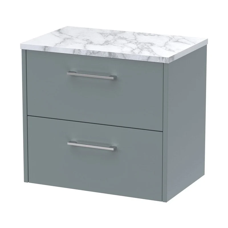 Hudson Reed Juno 600 Wall Hung 2-drawer Vanity & Laminate Worktop Contemp Coastal Grey MFC Smooth Matt 561x605x390mm